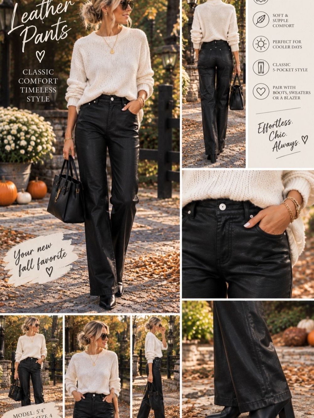 Women's Black Leather Bootcut Jeans - Classic Chic